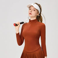Women's Long Sleeve Athletic Shirts with Zipper Collar