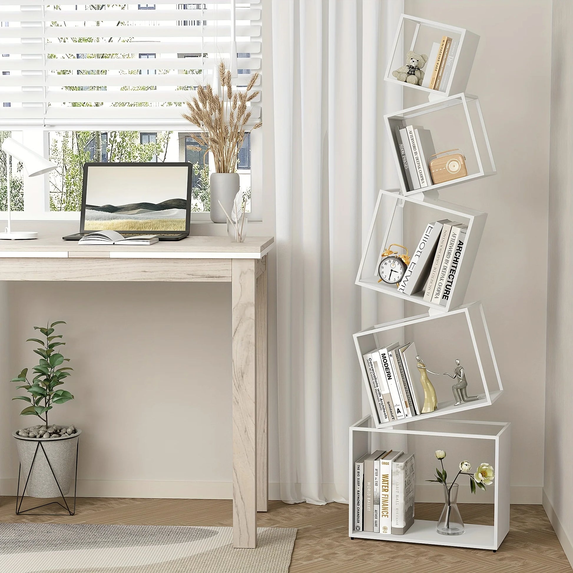 Modern 5-Tier Bookshelf White Metal Bookshelf 73 Inch High Book Rack Home Office Storage Organizer for Books & Supplies - Buy online at  Vibe In Cart.