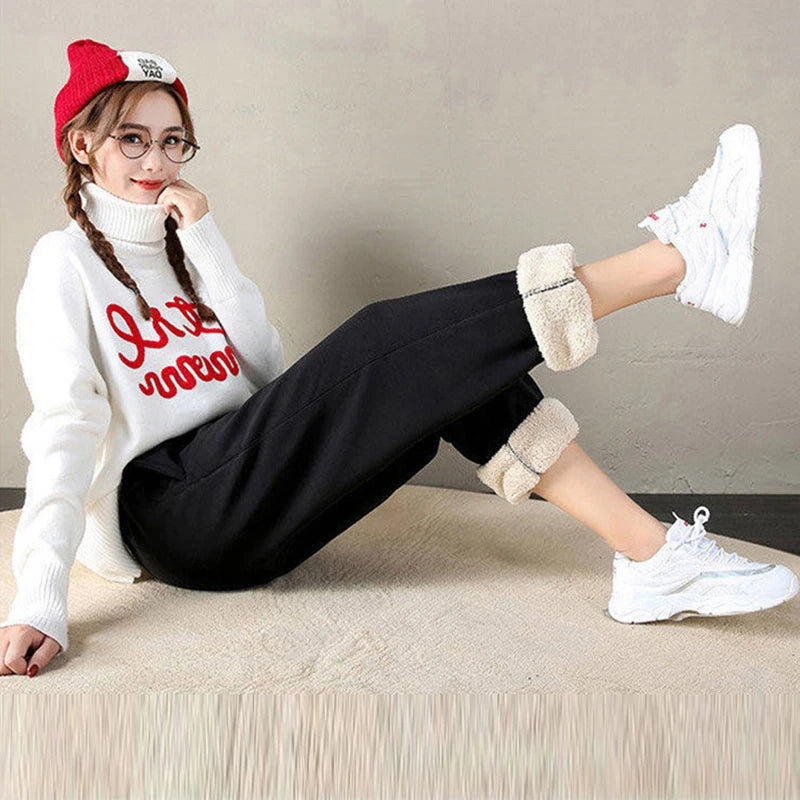 Women's Drawstring Thick Warm Polyester Winter Sports Pants
