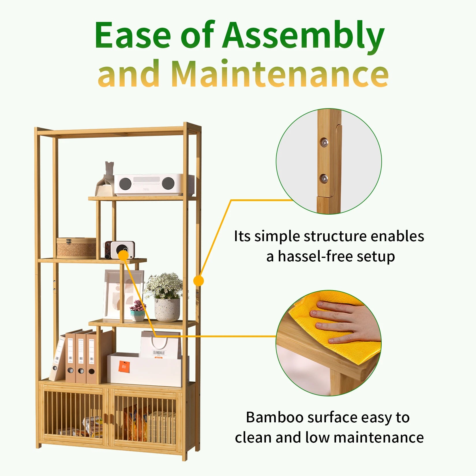 6 Tier Bamboo Bookshelf Bamboo Storage Rack with Cabinet Living Room Display Rack Storage Organizer for Home Office - Buy online at  Vibe In Cart.