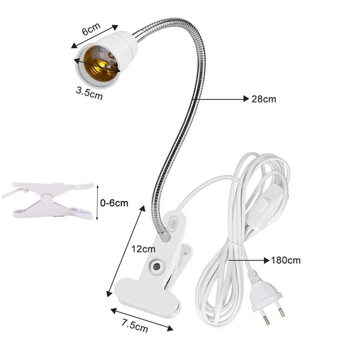 EU US Plug 360 Degrees Flexible Desk Lamp Holder E27 Base Light Socket Gooseneck Clip-On Cable With On Off Switch for Home Plant - Buy online at  Vibe In Cart.
