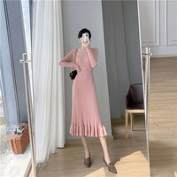 Women's Mid-Calf Pullover Dress with Flounced Edge, Cotton Blend