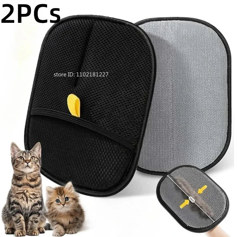 Double-Sided Reusable Pet Grooming Gloves For Hair Removal, Black