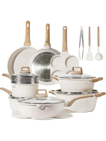 21Pcs Pots and Pans Set, Nonstick Cookware Sets, White Granite Induction Cookware Non Stick Cooking Set w/Frying Pans - Buy online at  Vibe In Cart.