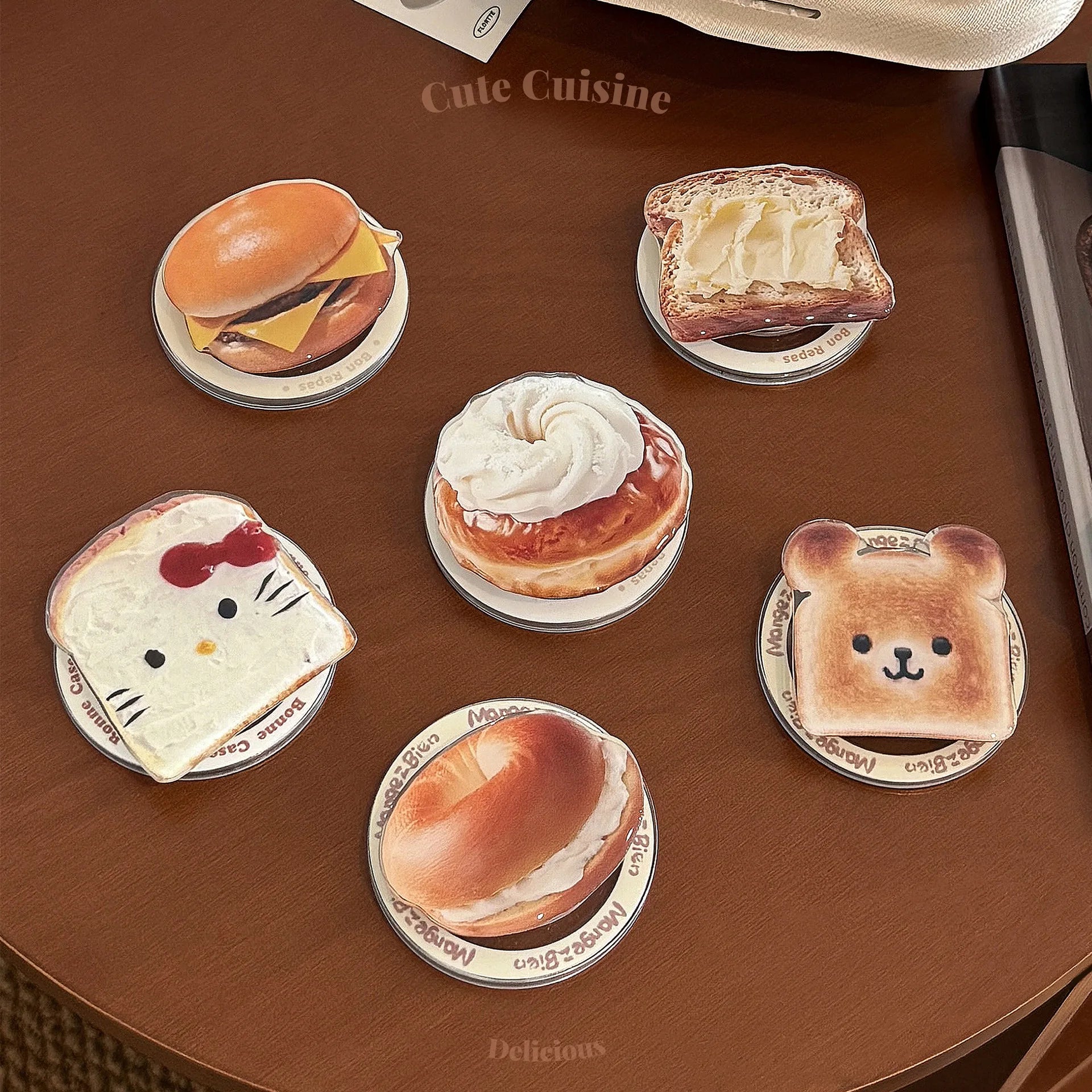 Foldable Magnetic Phone Holder with Cartoon Food Theme