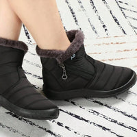 Women's Mid-Calf Snow Boots with Flat Low Heel, Zipper Closure, Short Plush Lining