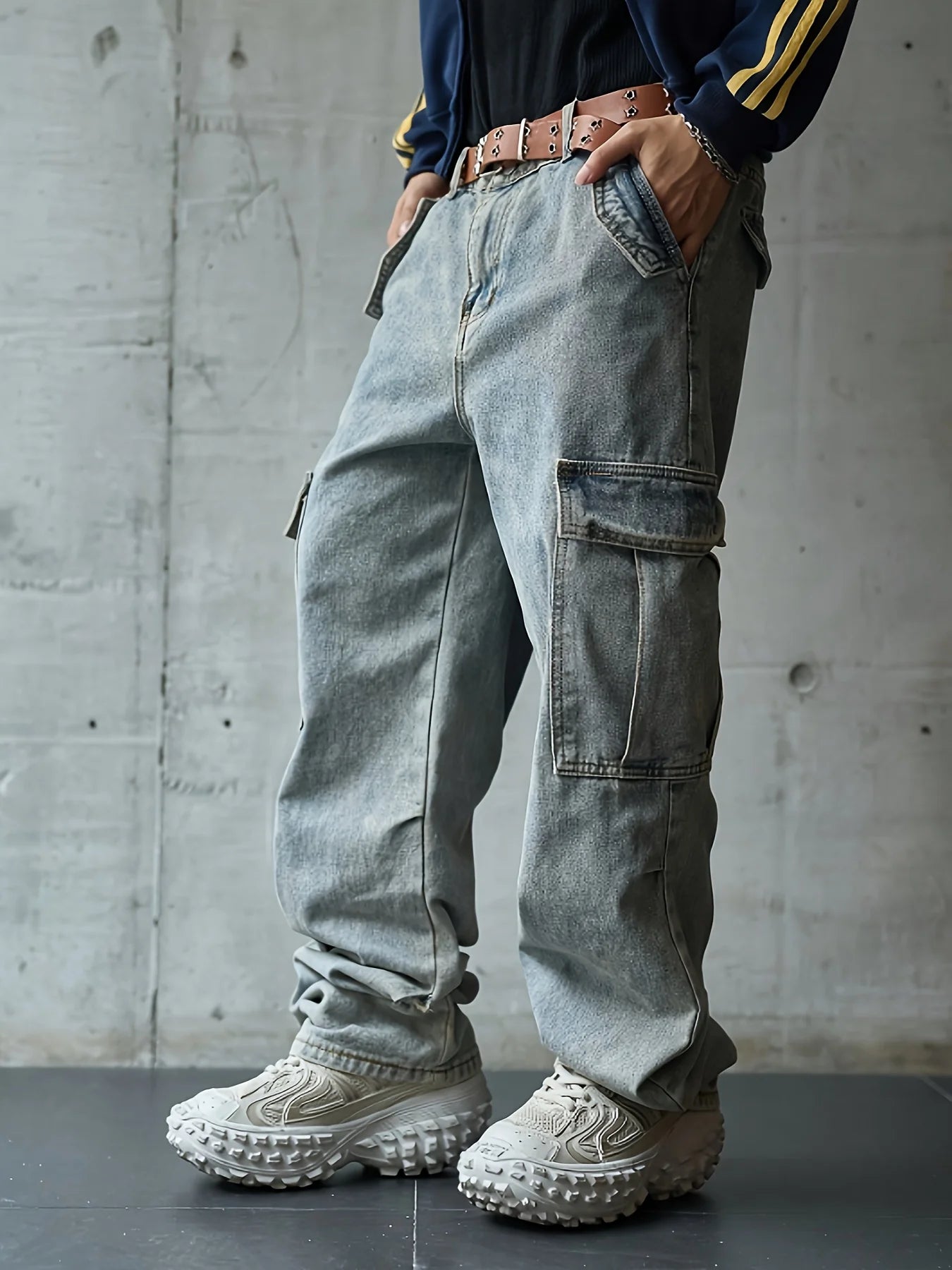 Men's multi pocket denim work pants straight leg denim pants - Buy online at  Vibe In Cart.