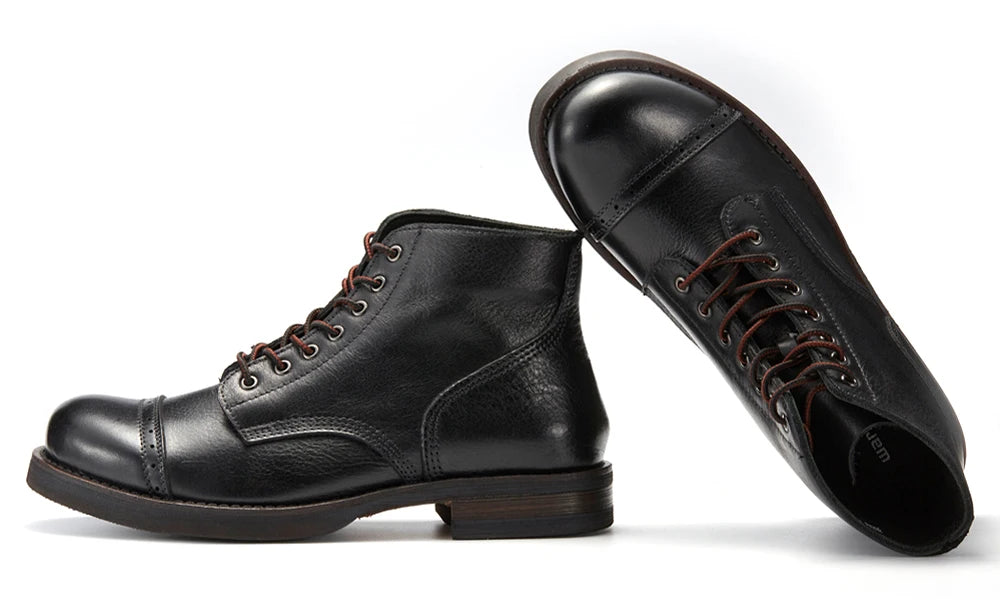 2024 Luxury Classy Handmade Precision Stitch Wear-Resistant Casual Boots Men Genuine Leather Shoes Combat Boots - Buy online at  Vibe In Cart.