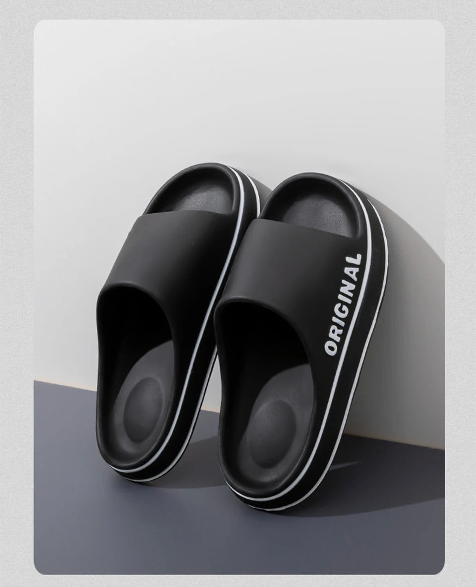 Couple Sandals Women Mens Letter Slippers Beach Slides Summer Anti Slip Thick Sole Indoor Bathroom Solid Color Shoes - Buy online at  Vibe In Cart.