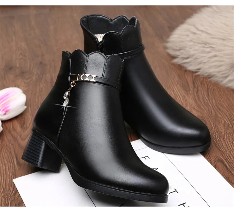 Autumn Winter Fashion Women Soft Leather Ankle Boots Anti-slip Warm Plush Casual Elegant Thick Heel Trend Platform Boots - Buy online at  Vibe In Cart.