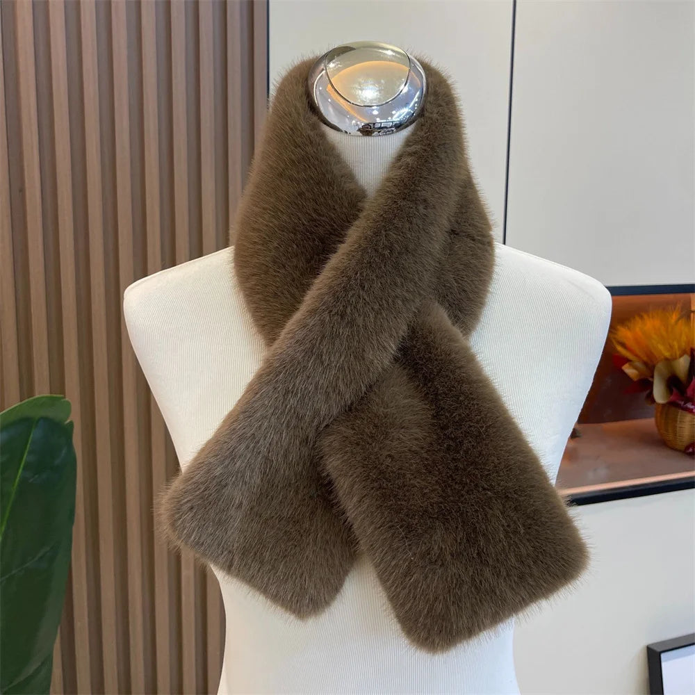Women's Outdoor Winter Faux Fur Warm Solid Color Scarf