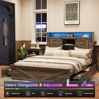 Vabches Bed Frame Queen with 4 Drawer&Storage Headboard Platform Bed Frame with LED Light& Power Strip&Sliding Barn Door Bedroom - Buy online at  Vibe In Cart.