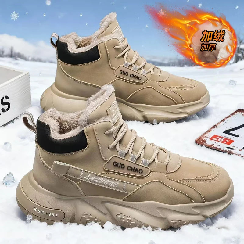 New autumn and winter high top and plush thick cotton shoes for men, casual, non slip, thick soled, cold resistant, warm cotton - Buy online at  Vibe In Cart.