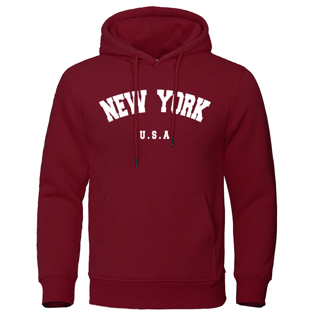 NEW YORK Letter U.S.A City Print Hoody Men Fashion Casual Long Sleeves Hooded Loose Oversize Pullover Hoodie Street Sweatshirt - Buy online at  Vibe In Cart.