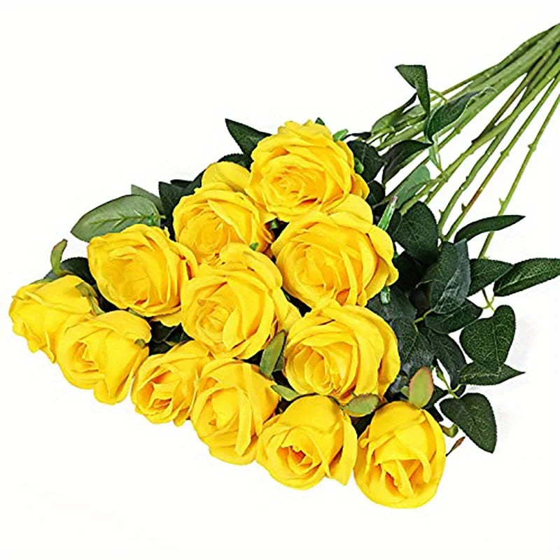 Artificial Silk Rose Bouquet, 12 Pieces for Weddings and Decor