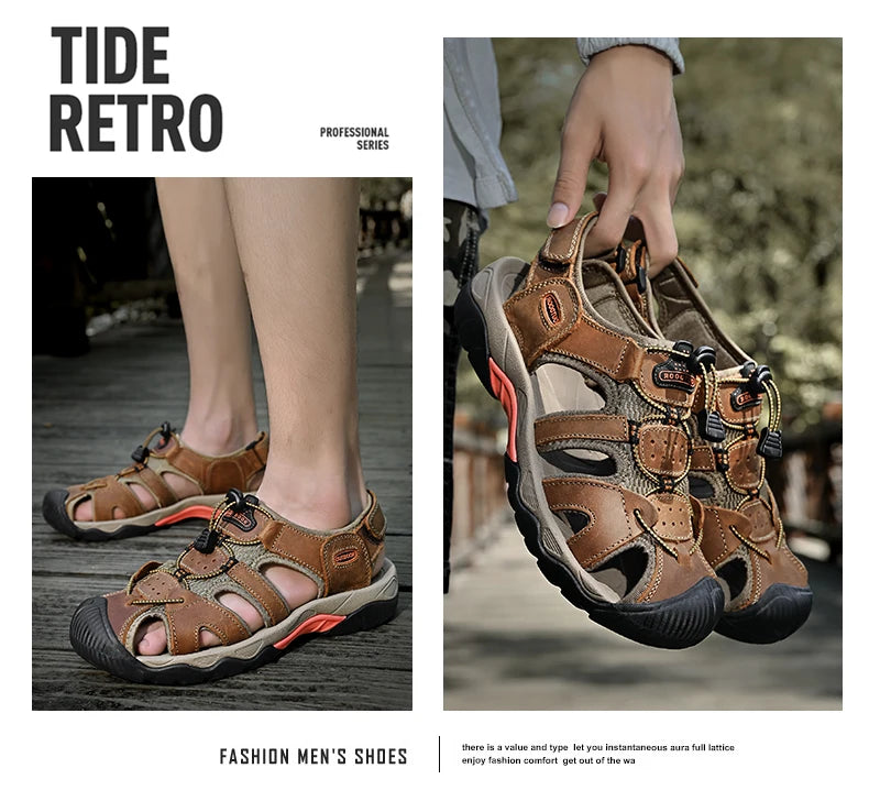 Summer Men's Sandals Classic Genuine Leather Sandals Fashion Outdoor Hiking Shoes Light  Breathable Non-slip Sneakers 38-48 - Buy online at  Vibe In Cart.