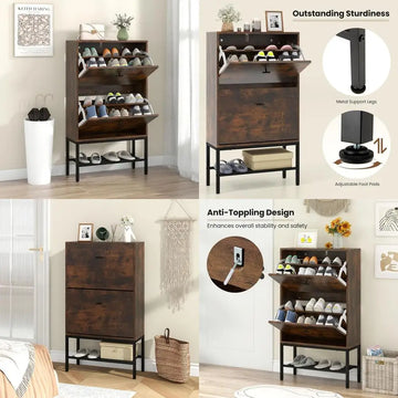Sturdy Shoe Storage Cabinet, Freestanding Organizer with 2 Drawers, Adjustable Shelves, Slim Shoe Rack for Home Entryways in Rus - Buy online at  Vibe In Cart.