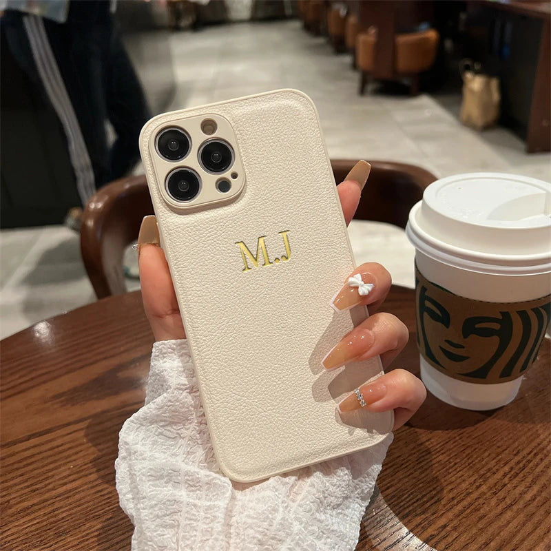 Personalized Leather Phone Case with Engraved Initials