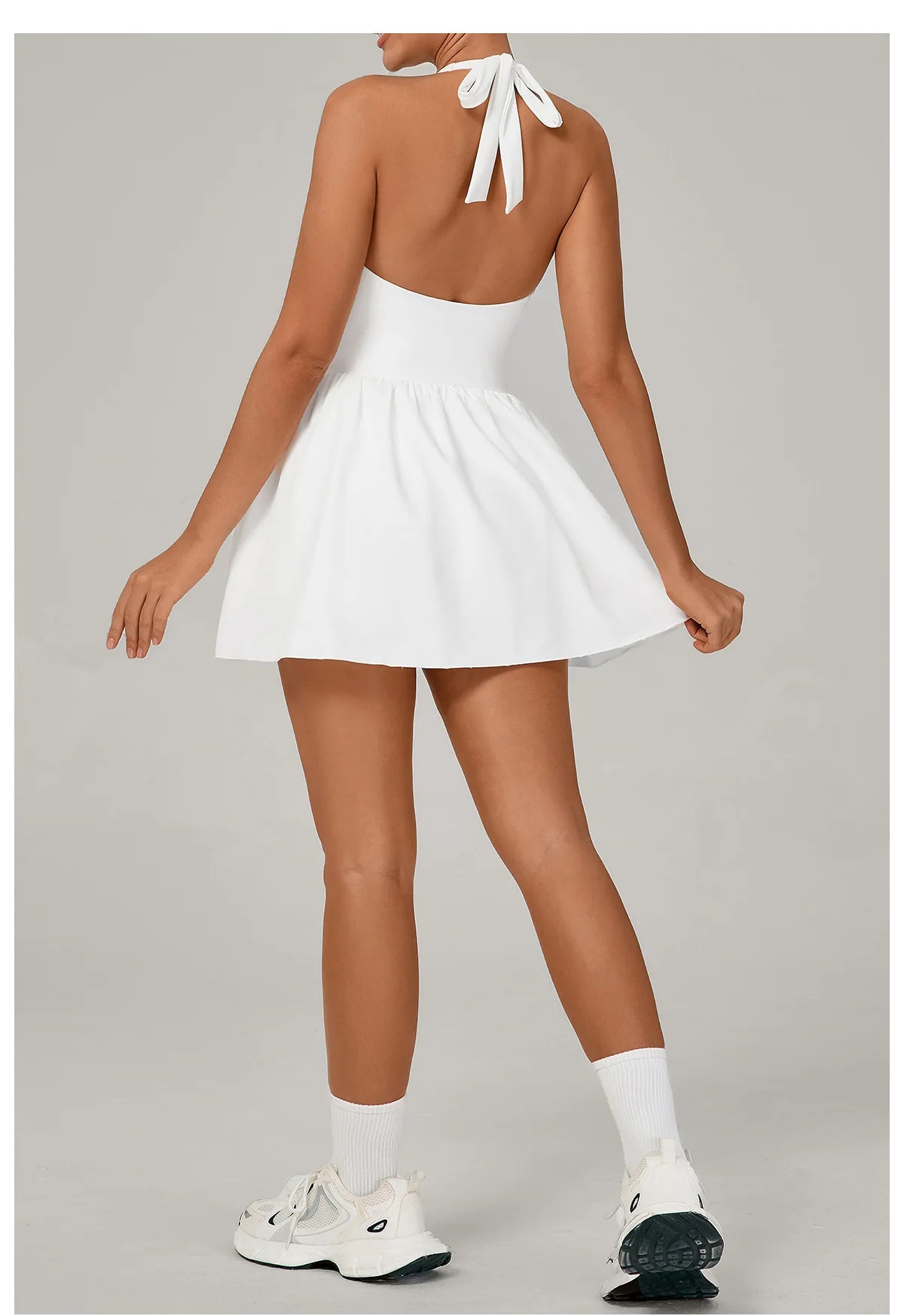 Hanging Neck Tennis Dress Women Solid Color Sleeveless Sports One Piece Pocket Suits Outdoor Running Fitness Yoga Golf Dresses