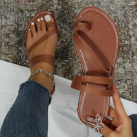 2025 Summer Flat Heel Sandals Women's Casual Simple Fashion Beach Slippers Women's PU Leather Belt Slip-On Gladiator Sandals - Buy online at  Vibe In Cart.