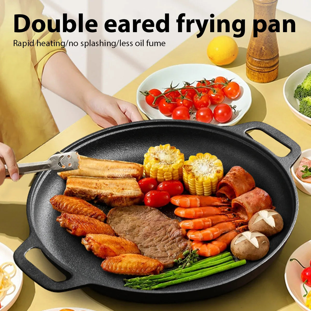 Cast Iron Frying Pan Non-stick pan Pizza Egg Pancake Pot Vegetable Steak Skillet Home Kitchen Flat Pan Omelette Outdoor Cookware - Buy online at  Vibe In Cart.