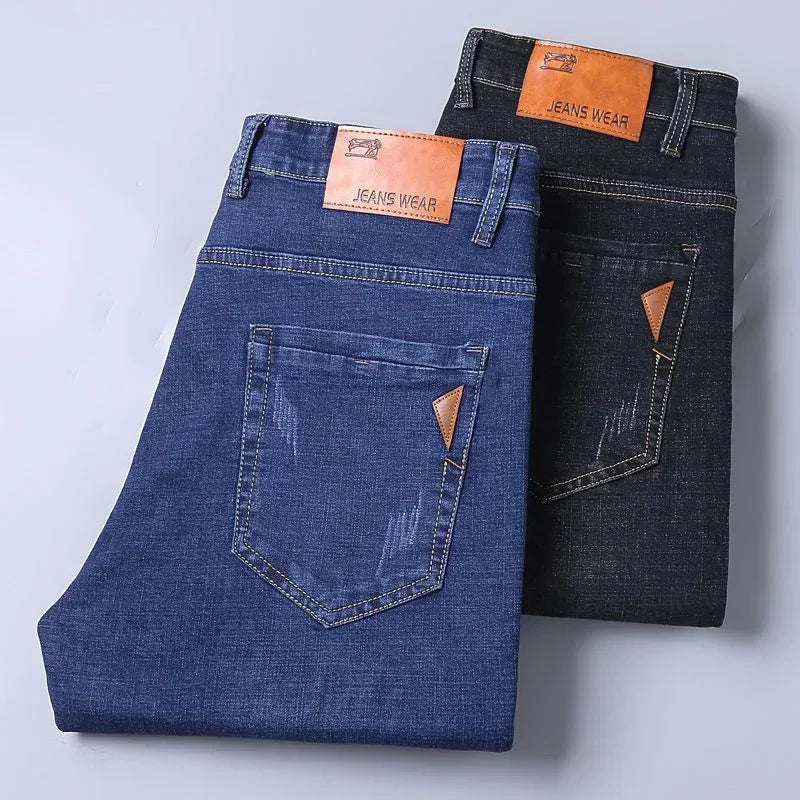 Men's Straight Leg Stretch Denim Jeans for Casual Wear