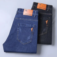Men's Straight Leg Stretch Denim Jeans for Casual Wear