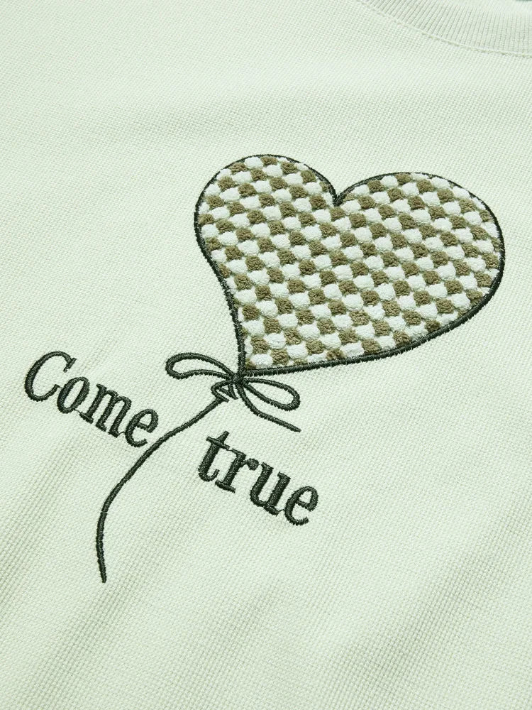 Women's Green Waffle Knitted Loose O-Neck Pullover Hoodie with Embroidery