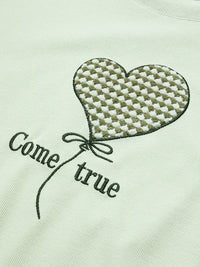 Women's Green Waffle Knitted Loose O-Neck Pullover Hoodie with Embroidery