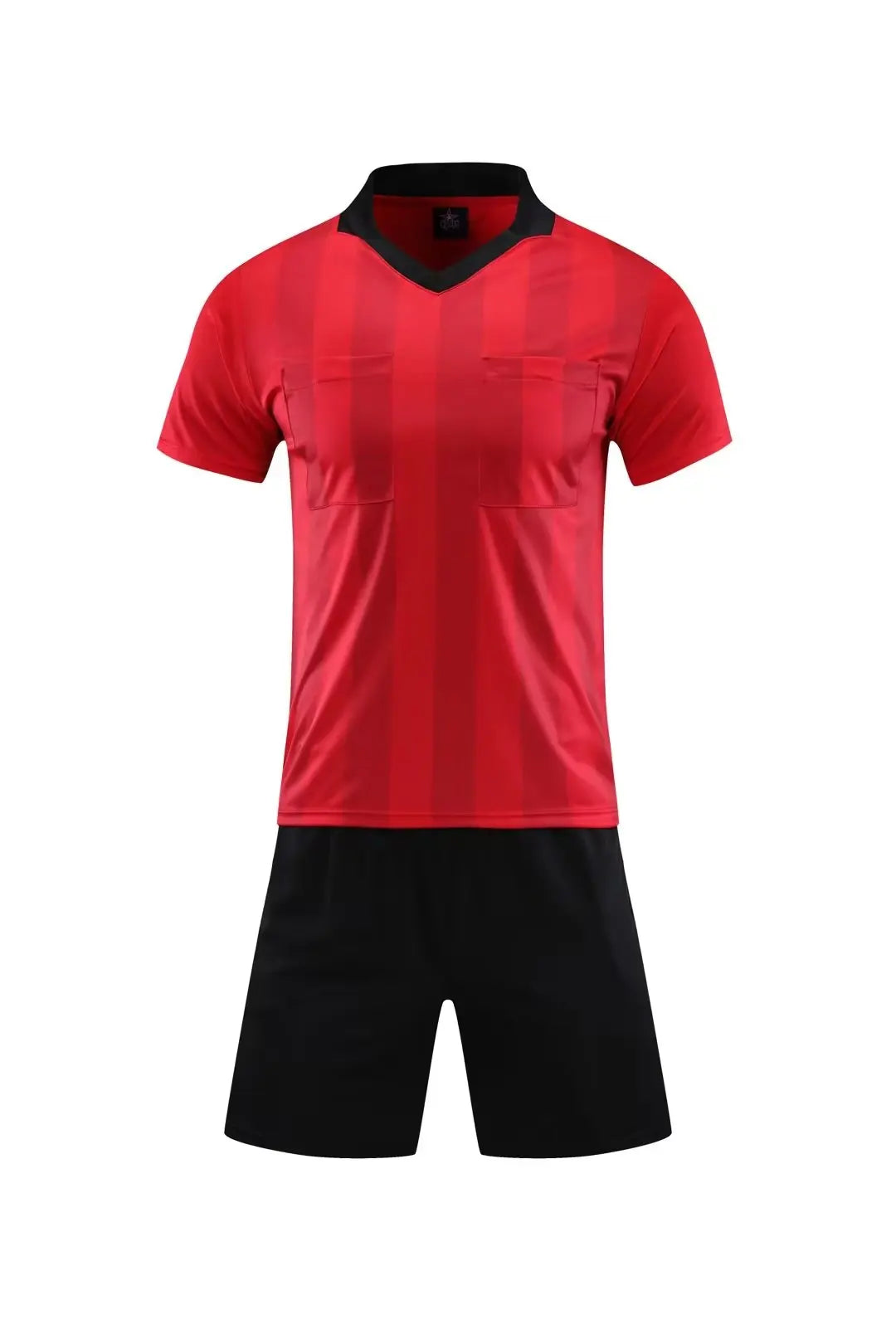 Men's Polyester Soccer Referee Uniform Set with Jersey and Shorts