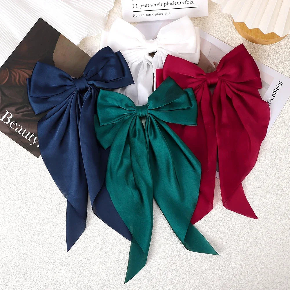 Girls Long Big Bow Float Satin Clips Back Head Hair Clip Internet Red with The Same Temperament Elegant Hair Accessories gifts - Buy online at  Vibe In Cart.