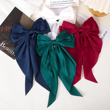 Girls Long Big Bow Float Satin Clips Back Head Hair Clip Internet Red with The Same Temperament Elegant Hair Accessories gifts - Buy online at  Vibe In Cart.