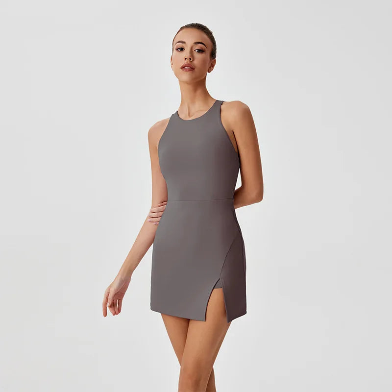 Women's Sleeveless Knee-Length Quick-Dry Sports Dress in Nylon and Elastane