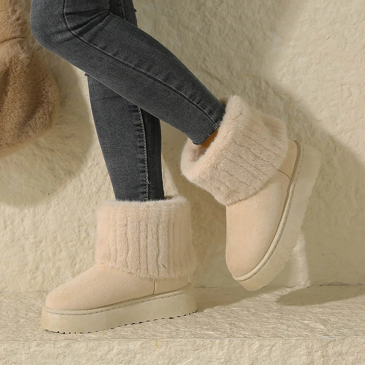 Shoes for Women Winter Slip on Women's Boots Black Round Toe Solid Flock Plush Warm Mid Heel Water Proof Casual Snow Boots Women - Buy online at  Vibe In Cart.