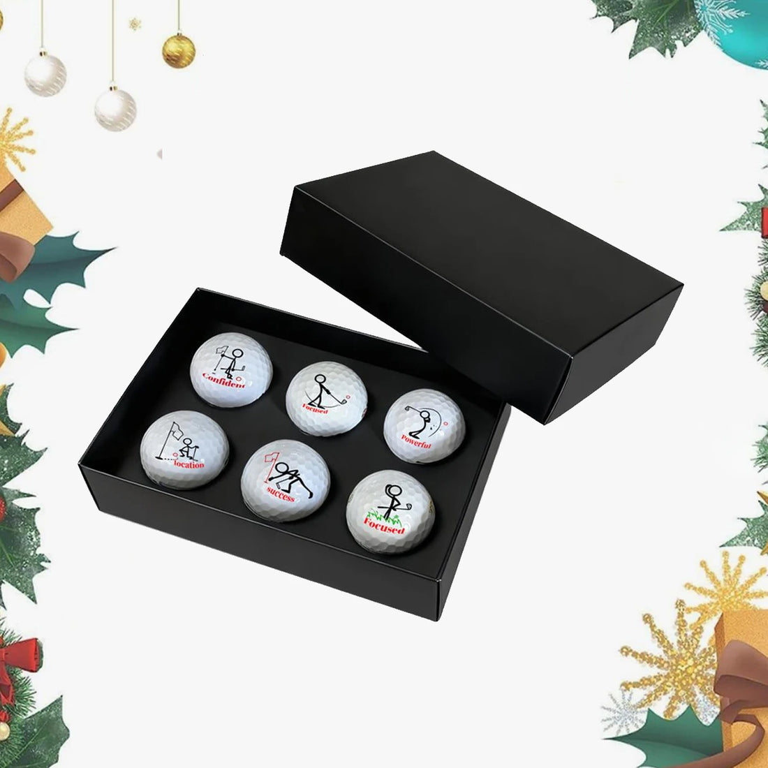 Set of 6 White Funny Golf Balls with Motivational Prints