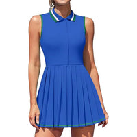 New zipper style tennis golf dress ladies summer sleeveless lapel polo shirt pleats dresses slim-fit thin sports tennis clothing