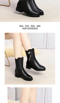 Soft Leather Boots for Women Autumn Winter with Plush Warm Side Zipper Round Toe High Heel Casual Anti-slip Mom Cotton Shoes - Buy online at  Vibe In Cart.