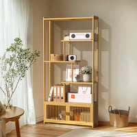 6 Tier Bamboo Bookshelf Bamboo Storage Rack with Cabinet Living Room Display Rack Storage Organizer for Home Office - Buy online at  Vibe In Cart.