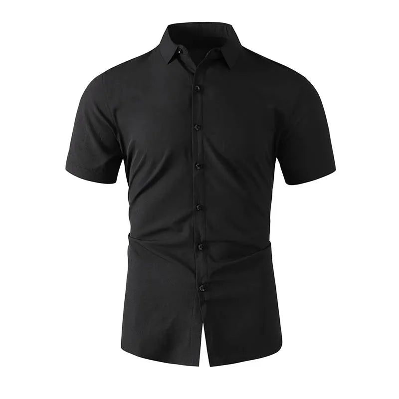 Men's Short Sleeved Solid Color Polyester Casual Shirt