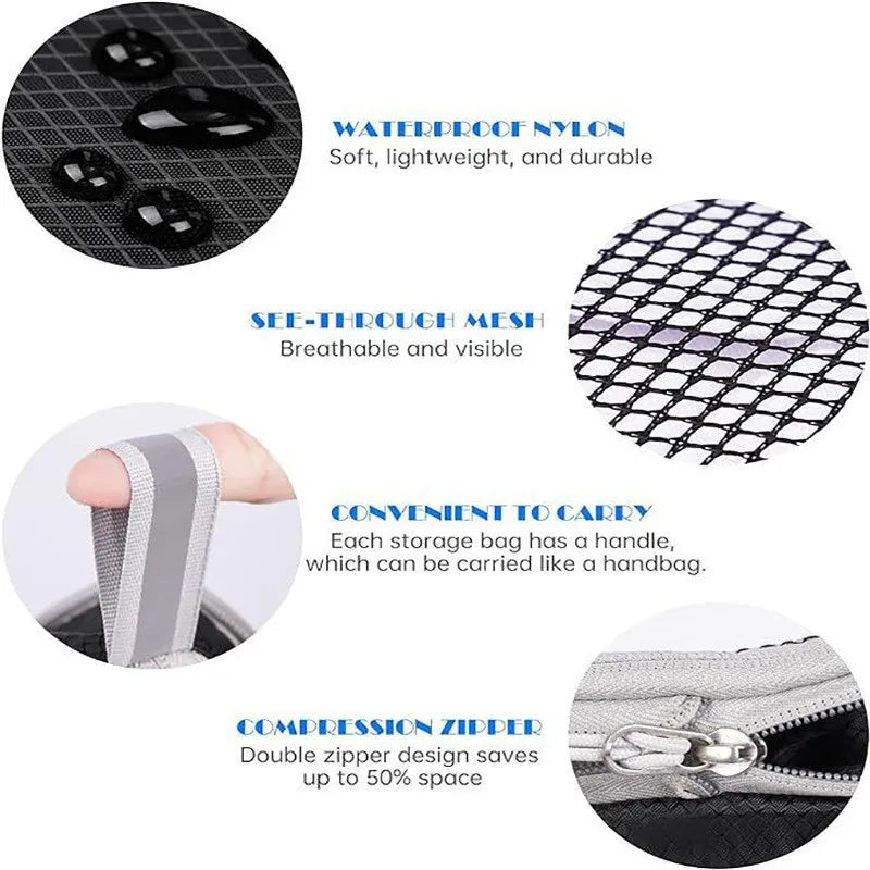 5 Piece Polyester Mesh Compression Packing Cubes for Suitcase