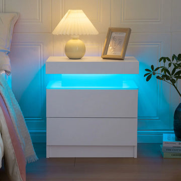 Cubehom LED Nightstands with 2 Drawers, End Table with RGB LED Lights for Bedroom Living Room, White Bedside Table - Buy online at  Vibe In Cart.