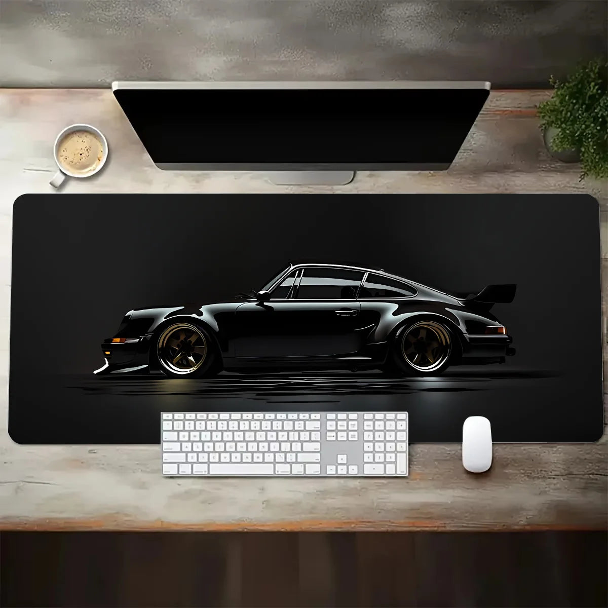 Large White Sports Car Design Gaming Mouse Pad with Anti-Slip Rubber Base