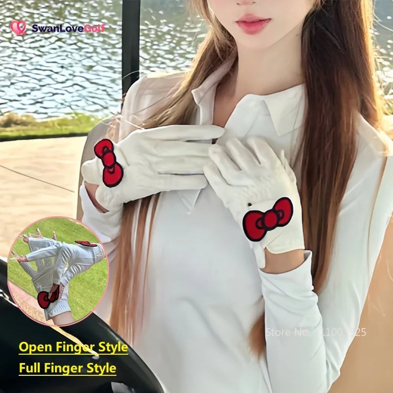 Women's Open Finger Breathable Microfiber Leather Golf Gloves