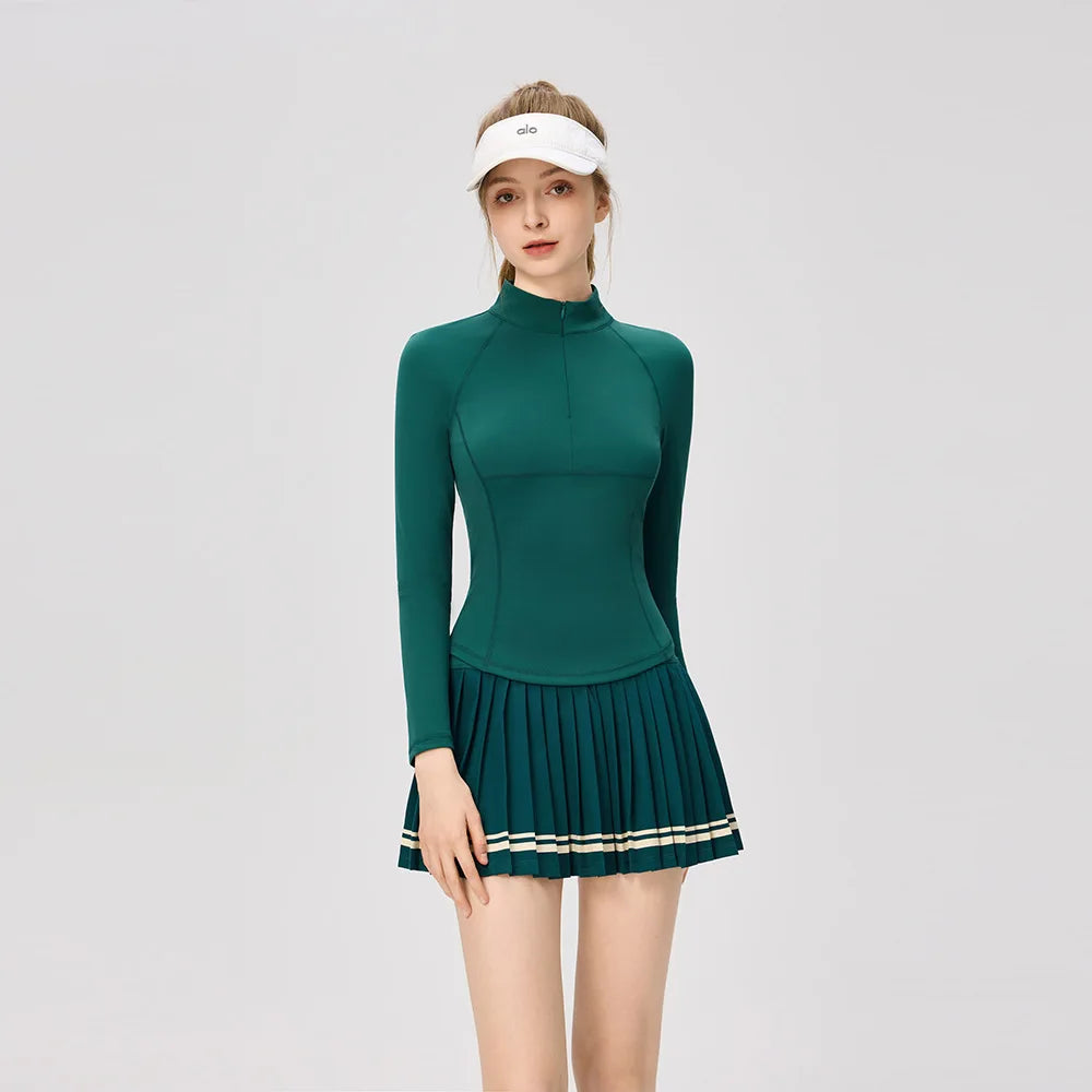 Women's Long Sleeve Athletic Shirts with Zipper Collar