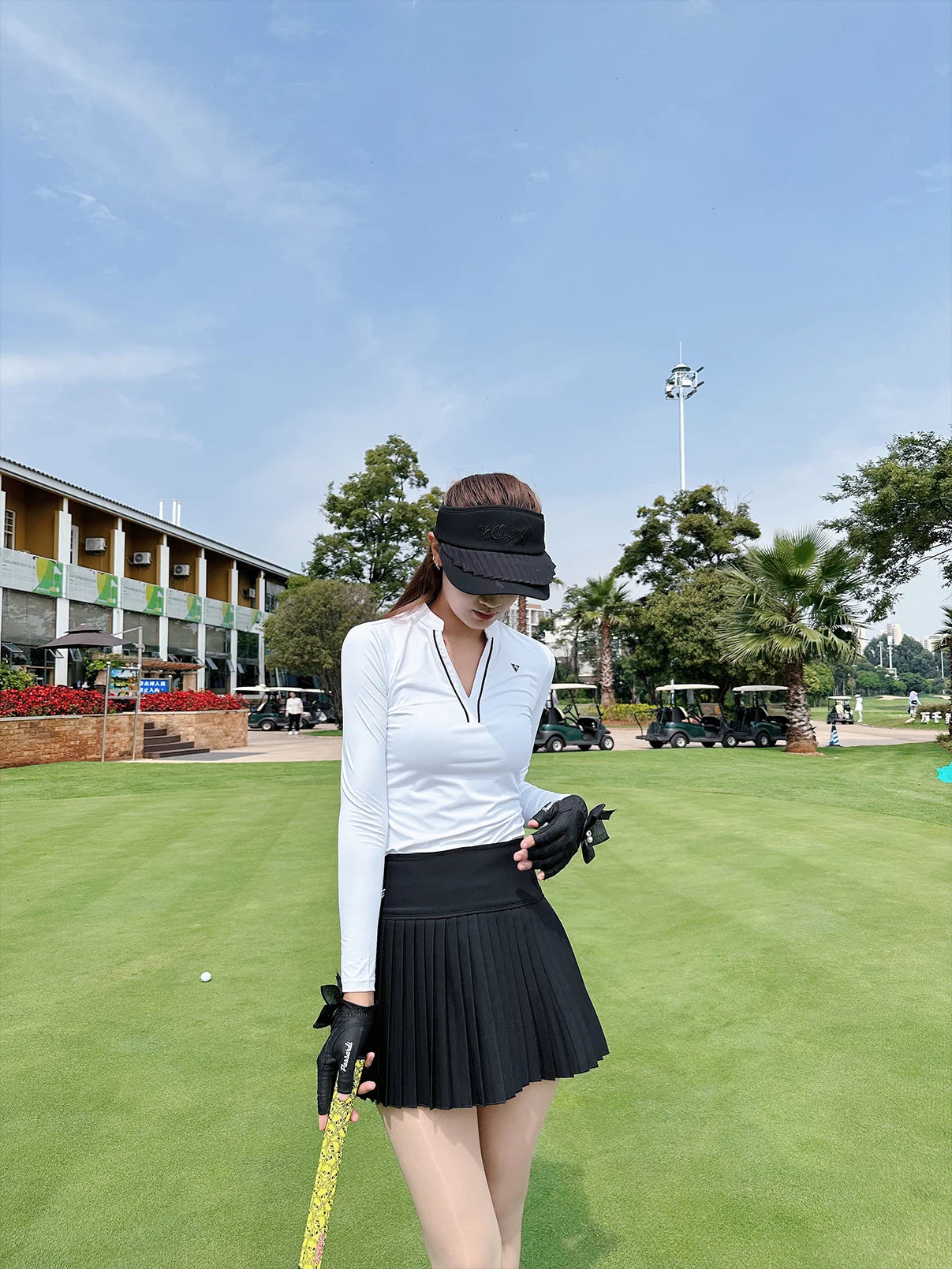 SG Golf Women V-Neck Polo Shirt Spring Fall Long Sleeve Slim Tops Ladies High-end Sport Skort Pleated Anti-Exposure Tennis Skirt - Buy online at  Vibe In Cart.