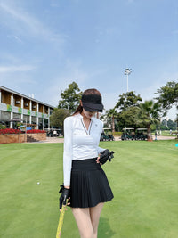 SG Golf Women V-Neck Polo Shirt Spring Fall Long Sleeve Slim Tops Ladies High-end Sport Skort Pleated Anti-Exposure Tennis Skirt - Buy online at  Vibe In Cart.