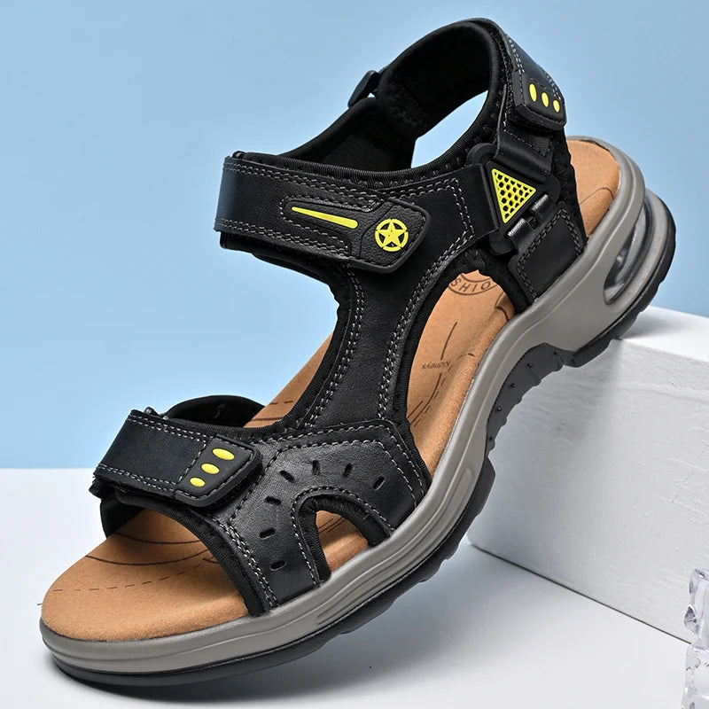 Men's Genuine Leather Breathable Beach Sandals Size 46