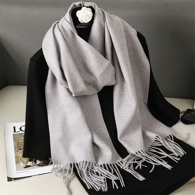Women's Thick Warm Winter Polyester Scarf with Tassels
