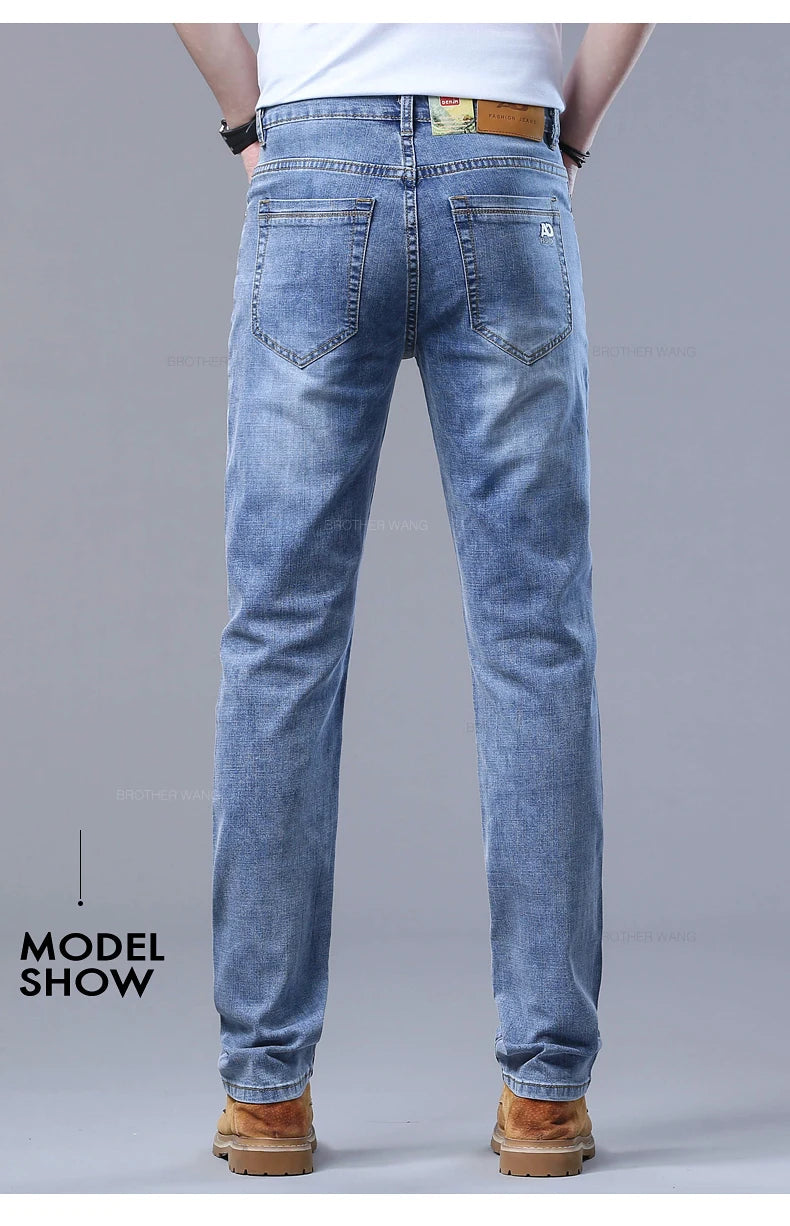 Spring Men's Light Blue Slim Jeans Stylish Casual Stretch Fabric Denim Pants Classic Trousers Smoke Gray - Buy online at  Vibe In Cart.