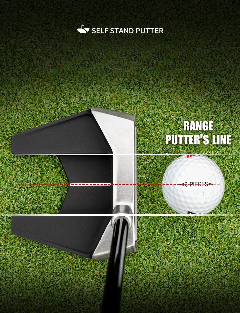 Left Handed Men's Standing Golf Putter with Ball Pickup, Silver Black